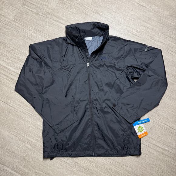Columbia Mens M Black Glennaker Lake II Rain Jacket Black NWT AWS Embroidery - Picture 1 of 8